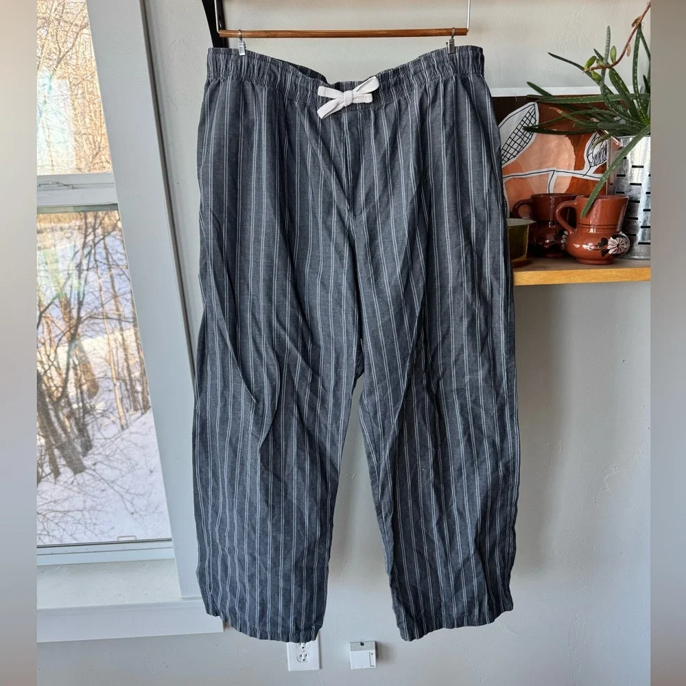 Vintage Merona Charcoal Gray White Pinstripe Wide Leg Pajama Pants Size Large